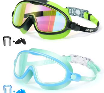Seago Swim Goggles 2 Pack Anti-Fog Anti-UV Wide View UV Protection, Adjustable Swimming Go