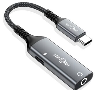 LERTOSEN USB C to 3.5mm Headphone and Charger Adapter,2-in-1 USB C PD 3.0 Charging Port to