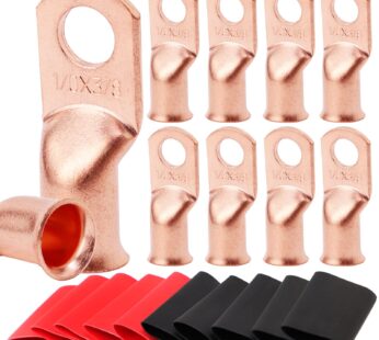 TKDMR 10pcs 1/0 AWG-3/8″ Battery Lugs,Heavy Duty Wire Lugs,Ring Terminal ,0 Guage terminal
