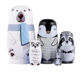Yoption 5Pcs Russian Matryoshka Dolls Handmade Wooden Polar Bear Penguin Nesting Dolls Set