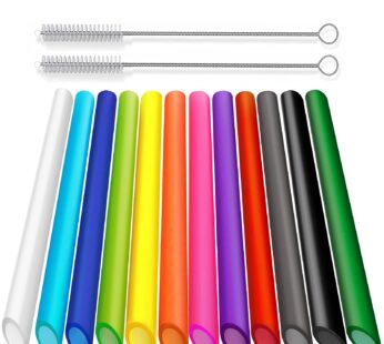 ALINK 12 PCS Reusable Boba Straws, 13 mm x 10.5 inch Long Wide Colored Plastic Smoothie St