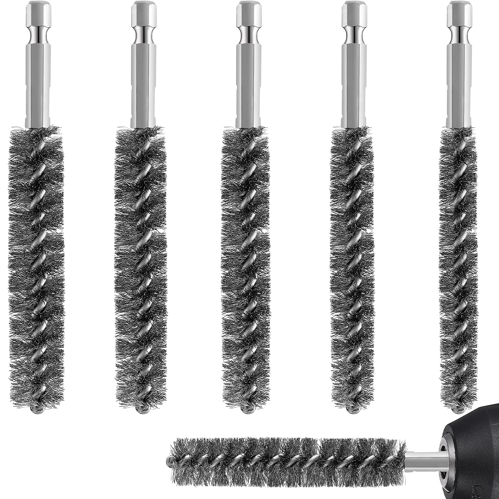 Stainless Steel Bore Brush Stainless Steel Bristles Wire Brush for Power Drill with Hex Sh
