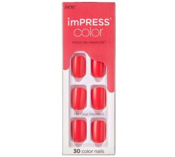 KISS imPRESS No Glue Mani Press On Nails, Color, ‘Corally Crazy’, Orange, Short Size, Squo