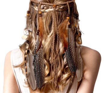XunYee Feather Headband Hippie Headband for Women Hippie Accessories Indian Headband Feath