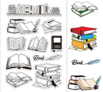 GLOBLELAND Book Clear Stamps Bookcase Bookshelf Transparent Silicone Stamp Seal for Card J