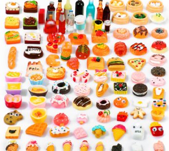Skylety 100 Pieces Miniature Food Drinks Toys Mixed Resin Foods for Doll Kitchen Pretend P