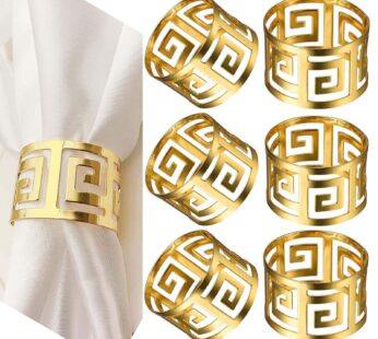 scosao Gold Napkin Rings Set of 6 Hollow Cut Metal Napkin Holder Dining Table Setting Napk