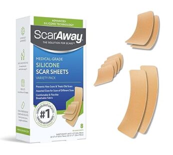 ScarAway Advanced Silicone Scar Sheets, Medical Grade Variety Pack Silicone Strips, Scar Treatment & Prevention for Surgical, Burn, Body, Acne, Hypertrophic & Keloid Scars, 8 Reuseable Sheets