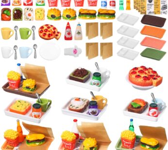 50 Pieces Dollhouse Miniature Fast Food Accessories Set Mixed Resin Food Drink Mini Hambur