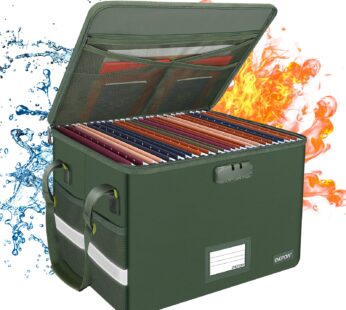 ENGPOW File Box with Lock, Fireproof Document Box with Zipper Lid,Collapsible File Storage
