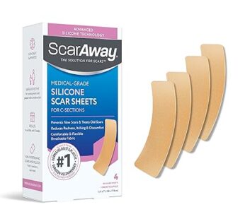 ScarAway Advanced Silicone Scar Sheets for C-Section, Reusable Sheets (1.5” x 7”) for Hypertrophic and Keloid Scars from C-Section & Other Surgeries, 4 Sheets