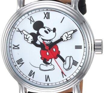 Disney Mickey Mouse Adult Vintage Articulating Hands Analog Quartz Watch, Silver/BLK
