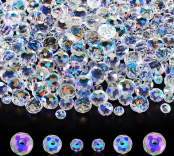 WILLBOND 600 Pieces Crystal Glass Beads for Jewelry Making Gemstone Faceted Rondelle Beads