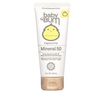 Sun Bum Baby Bum SPF 50 Sunscreen Lotion with Mineral UVA/UVB Face and Body Protection for Sensitive Skin – Fragrance Free – Travel Size – 3 FL OZ