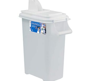 Buddeez Pet Food Storage Container – 16 LB Capacity Dog Food Storage Container, Cat Food Container, Bird Seed Storage Container with Durable EZ Grip Handle and EZ Flip Lid with Pour Spout (White Lid)