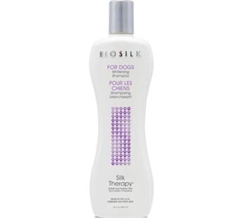 BioSilk Silk Therapy Whitening Dog Shampoo for Dogs – Pet Safe Grooming and Brightening Shampoo for a Bright White Coat – Dog Wash Enhances Shine and Softness, 12 Fl Oz