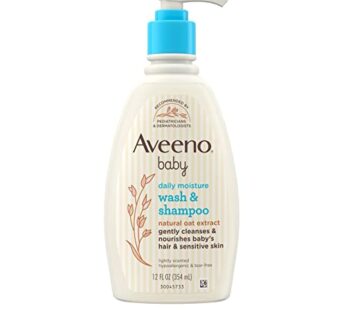 Aveeno Baby Daily Moisture Gentle Body Wash & Shampoo with Oat Extract, 2-in-1 Baby Bath Wash & Hair Shampoo, Tear- & Paraben-Free for Hair & Sensitive Skin, Lightly Scented, 12 fl. oz