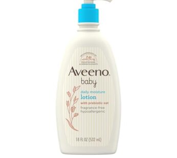 Aveeno Baby Daily Moisture Body Lotion for Sensitive Skin, Hypoallergenic Moisturizing Baby Lotion with Nourishing Oatmeal to Deeply Moisturize Baby’s Skin, Fragrance-Free, 18 fl. oz