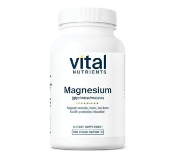 Vital Nutrients Magnesium Glycinate + Malate | 120mg Vegan Magnesium Supplement for Women and Men | Muscle, Heart, Bone Support* | Promotes Relaxation | Gluten, Dairy and Soy Free | 100 Capsules