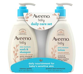 Aveeno Baby Daily Care Gift Set with Oat Extract & Prebiotic Oat, Contains Daily Moisturizing Body Lotion & Gentle 2-in-1 Baby Bath Wash & Shampoo, Hypoallergenic & Paraben-Free, Two Pack