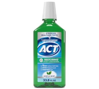 ACT Restoring Zero Alcohol Fluoride Mouthwash 33.8 fl. oz. Strengthens Tooth Enamel, Mint Burst