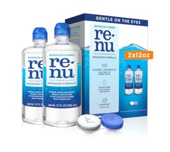 Renu Contact Lens Solution Advanced Formula Multipurpose Lens Cleaner for Eye Contacts, Cleaning, Moisturizing and Disinfecting Care for Soft & Silicon Hydrogel Lenses, 12 Fl Oz (Pack of 2)