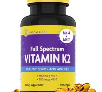 InnovixLabs Full Spectrum Vitamin K2 – 90 Softgels with 600 mcg of Trans Form MK7 and MK4 – Supports General Health and Bone Strength – Soy and Gluten Free K2 Vitamin Supplement