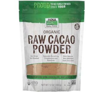 NOW Foods, Organic Raw Cacao Powder, with Polyphenols and Flavonols, Sun-Dried, Intensely Rich Flavor, 12-Ounce (Packaging May Vary)