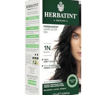Herbatint Permanent Haircolor Gel, 1N Black, Alcohol Free, Vegan, 100% Grey Coverage – 4.56 oz