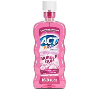 ACT Kids Anticavity Fluoride Rinse For Bad Breath Treatment, Bubble Gum Blowout, 16.9 fl. oz.