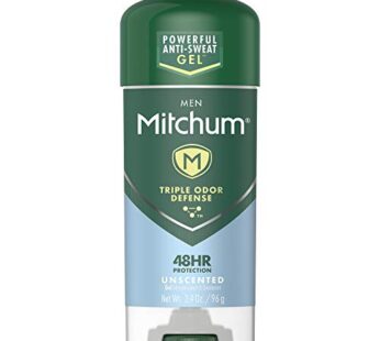 Mitchum Antiperspirant Deodorant Stick for Men, Triple Odor Defense Gel, 48 Hr Protection, Dermatologist Tested, Alcohol Free, Unscented, 3.4 oz, green