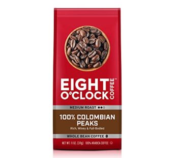 Eight O’Clock Coffee 100% Colombian Peaks & Arabica, Medium Roast, Whole Bean Coffee, Kosher Certified, 11 Oz