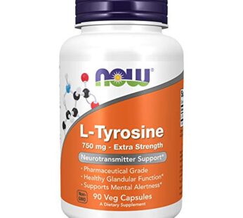 NOW Supplements, L-Tyrosine 750 mg, Supports Mental Alertness*, Neurotransmitter Support*, 90 Veg Capsules