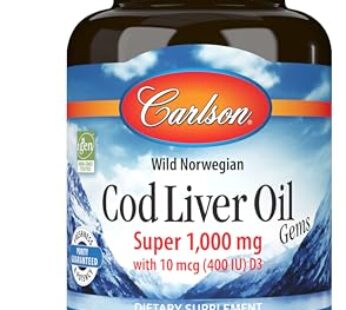 Carlson – Cod Liver Oil, Super 1000 mg + Vitamins A & D3, Wild Norwegian, Sustainably Sourced, 100 Softgels