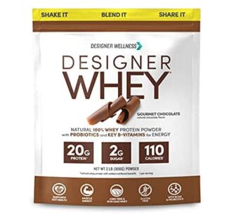 Designer Wellness, Designer Whey, Natural Whey Protein Powder with Probiotics, Fiber, and Key B-Vitamins for Energy, Gluten-Free, Gourmet Chocolate, 2 lb