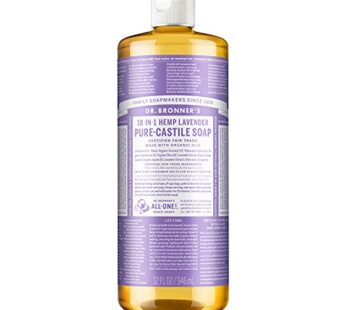 Dr. Bronner’s – Pure-Castile Liquid Soap (Lavender, 32 ounce) – Made with Organic Oils, 18-in-1 Uses: Face, Body, Hair, Laundry, Pets and Dishes, Concentrated, Vegan, Non-GMO