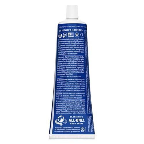 Dr. Bronner?s - All-One Toothpaste (Peppermint, 5 Ounce, 3-Pack) - 70% Organic Ingredients, Natural and Effective, Fluoride-Free, SLS-Free, Helps Freshen Breath, Reduce Plaque, Whiten Teeth, Vegan - Image 2