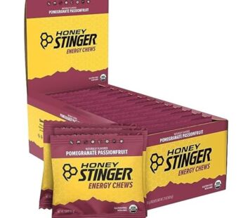 Honey Stinger Organic Pomegranate Passionfruit Energy Chew | Gluten Free & Caffeine Free | For Exercise, Running and Performance | Sports Nutrition for Home & Gym, Pre and Mid Workout | 12 Pack