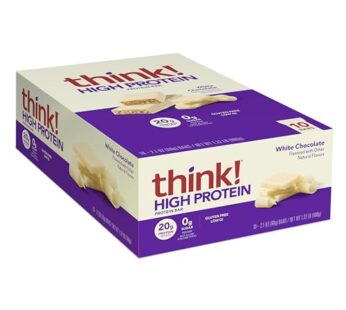 think! Protein Bars, High Protein Snacks, Gluten Free, Kosher Friendly, White Chocolate, Nutrition Bars, 2.1 Oz per Bar, 10 Count (Packaging May Vary)
