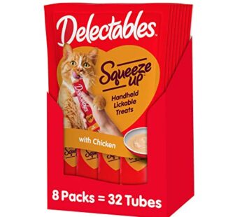 Hartz Delectables Squeeze Up Interactive Lickable Wet Cat Treats for Adult & Senior Cats, Chicken, 0.5 Oz – 4 Count (Pack of 8) – Packaging May Vary