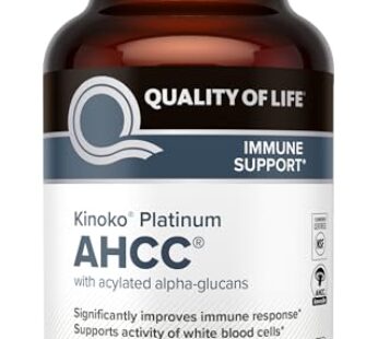 Quality of Life Premium Kinoko Platinum AHCC Herbal Supplement, 750mg of AHCC per Capsule, for Immune Support, Liver Function, Maintains Natural Killer Cell Activity, 1 Pack, 60 Veggie Capsules