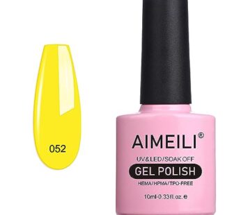 AIMEILI Soak Off U V LED Neon Yellow Gel Nail Polish – Neon Canary Translucent Yellow (052) 10ml