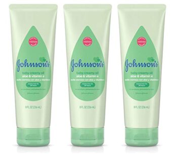 Johnson’s Baby Creamy Oil with Aloe & Vitamin E, Moisturizing Baby Body Lotion for Delicate Skin, Hypoallergenic and Free of Parabens, Phthalates, and Dyes, 8 Fl Oz, Pack of 3