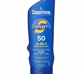 Coppertone SPORT Sunscreen SPF 50 Lotion, Water Resistant Sunscreen, Body Sunscreen Lotion, 7 Fl Oz