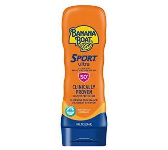 Banana Boat Sport Ultra SPF 50 Sunscreen Lotion, 8oz | Banana Boat Sunscreen SPF 50 Lotion, Oxybenzone Free Sunscreen, Sunblock Lotion Sunscreen, Banana Boat Lotion, Water Resistant Sunscreen, 8oz
