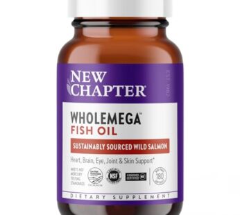 New Chapter Wholemega Fish Oil Supplement – Wild Alaskan Salmon Oil with Omega-3 + Vitamin D3 + Astaxanthin + Sustainably Caught – 180 ct, 1000mg Softgels