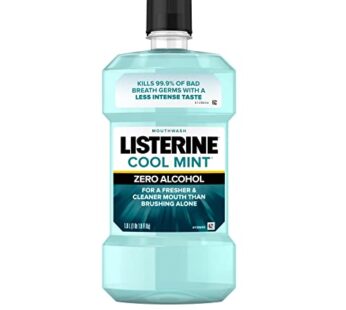 Listerine Zero Alcohol Mouthwash, Alcohol-Free Oral Rinse to Kill 99% of Germs That Cause Bad Breath for Fresh Breath & Clean Mouth, Less Intense Taste, Cool Mint Flavor, 1 L
