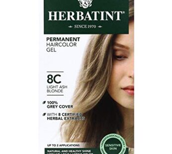 Herbatint Permanent Haircolor Gel, 8C Light Ash Blonde, Alcohol Free, Vegan, 100% Grey Coverage – 4.56 oz