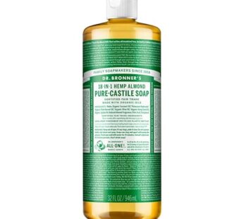 Dr. Bronner’s – Pure-Castile Liquid Soap (Almond, 32 ounce) – Made with Organic Oils, 18-in-1 Uses: Face, Body, Hair, Laundry, Pets and Dishes, Concentrated, Vegan, Non-GMO