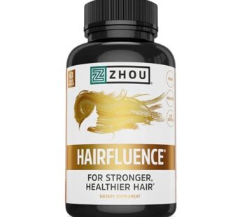 Zhou Hairfluence, Hair Growth Supplement with Clinically Studied Lustriva and Keranat and Hair Vitamins Biotin 5000mcg, Vitamin D, A, C & B12, Non-GMO, Gluten Free, 60 VegCaps
